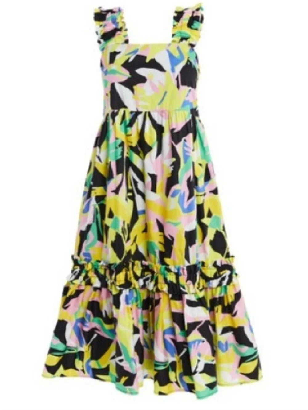 Crosby Bowie Sleeveless Multicolor Tropical Floral Print Midi Dress Sz Medium